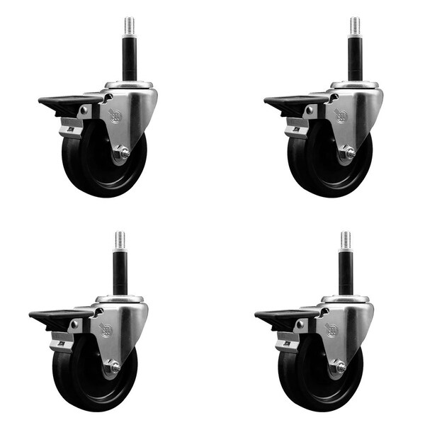 4'' Phenolic Swivel 3/4'' Expanding Stem Caster Set with Brake, 4PK